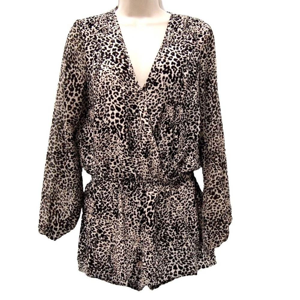 G by Guess Womens Romper S Animal Leopard Print Long Sleeve Semi Sheer
